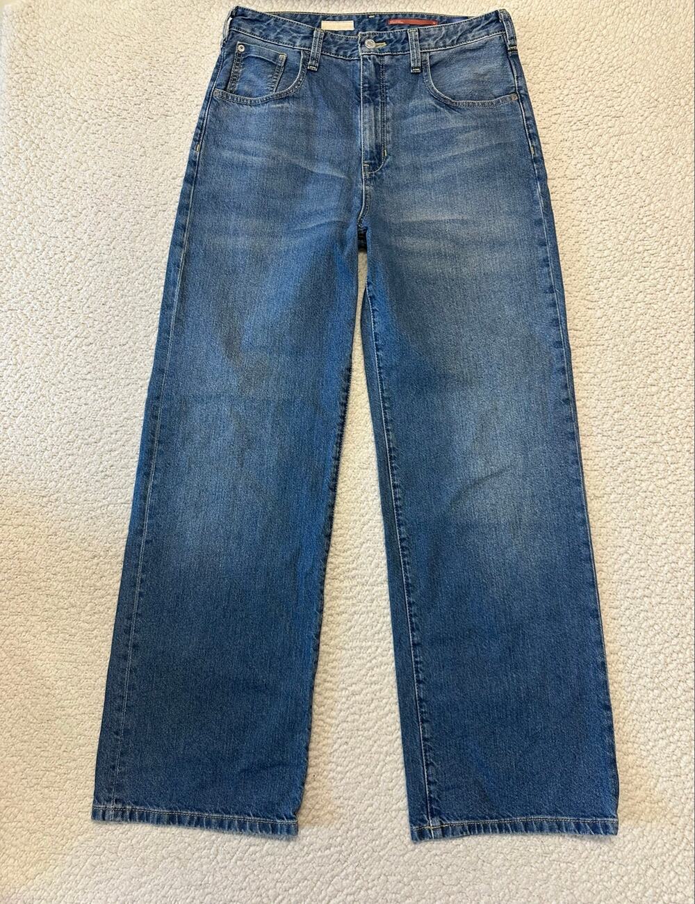 Pilcro Wide Leg Flare Jeans in Medium Blue